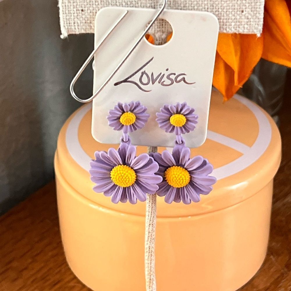 NWT Purple & Yellow Stud Drop Flower Earrings #JW7